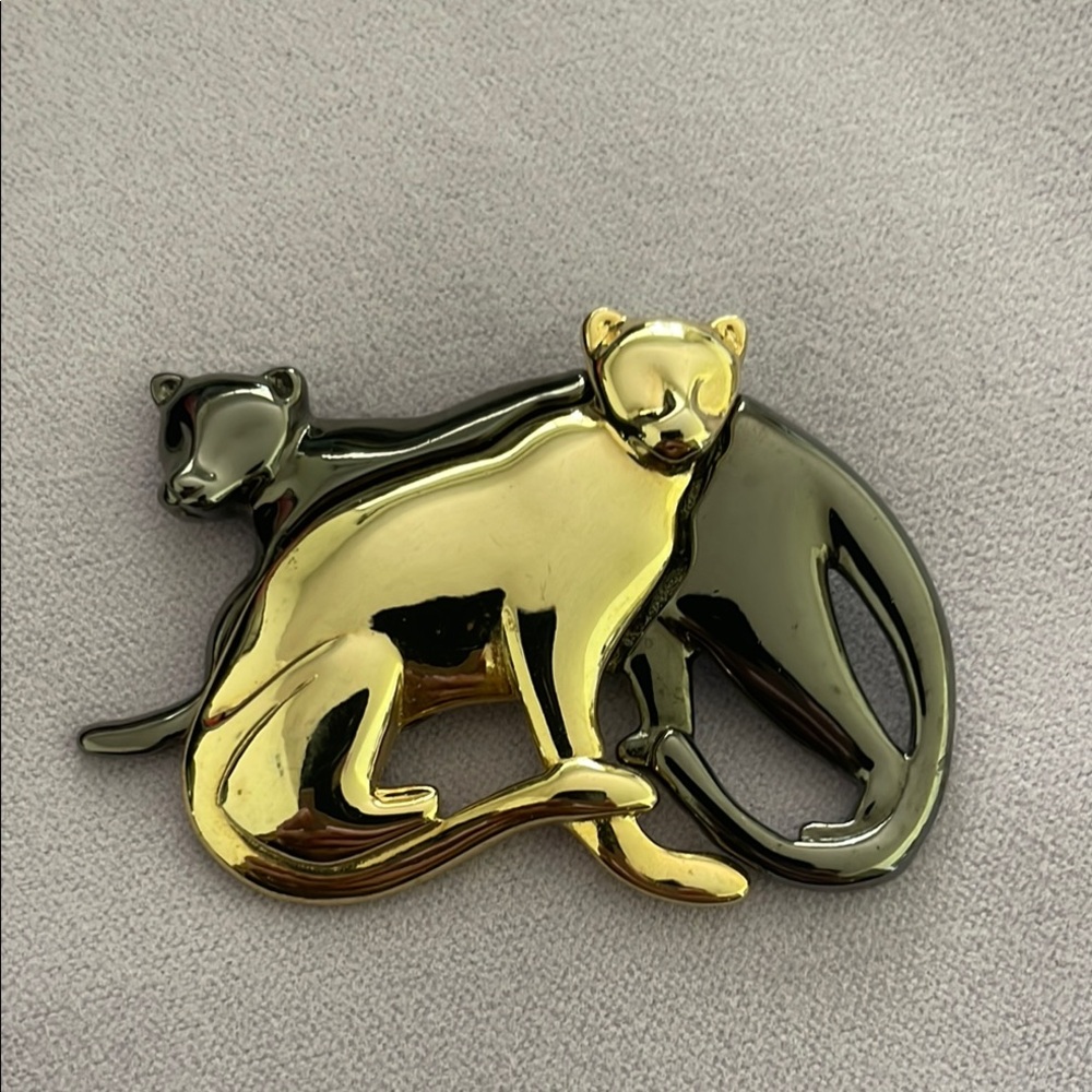 Liz Claiborne Gold and Black Art Deco Cat Brooch